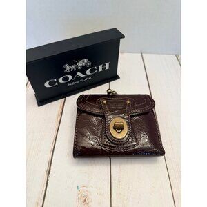 Y2K Coach Legacy Crinkled Calf Patent Leather Turnlock Wallet Brown 4.5" VGUC*